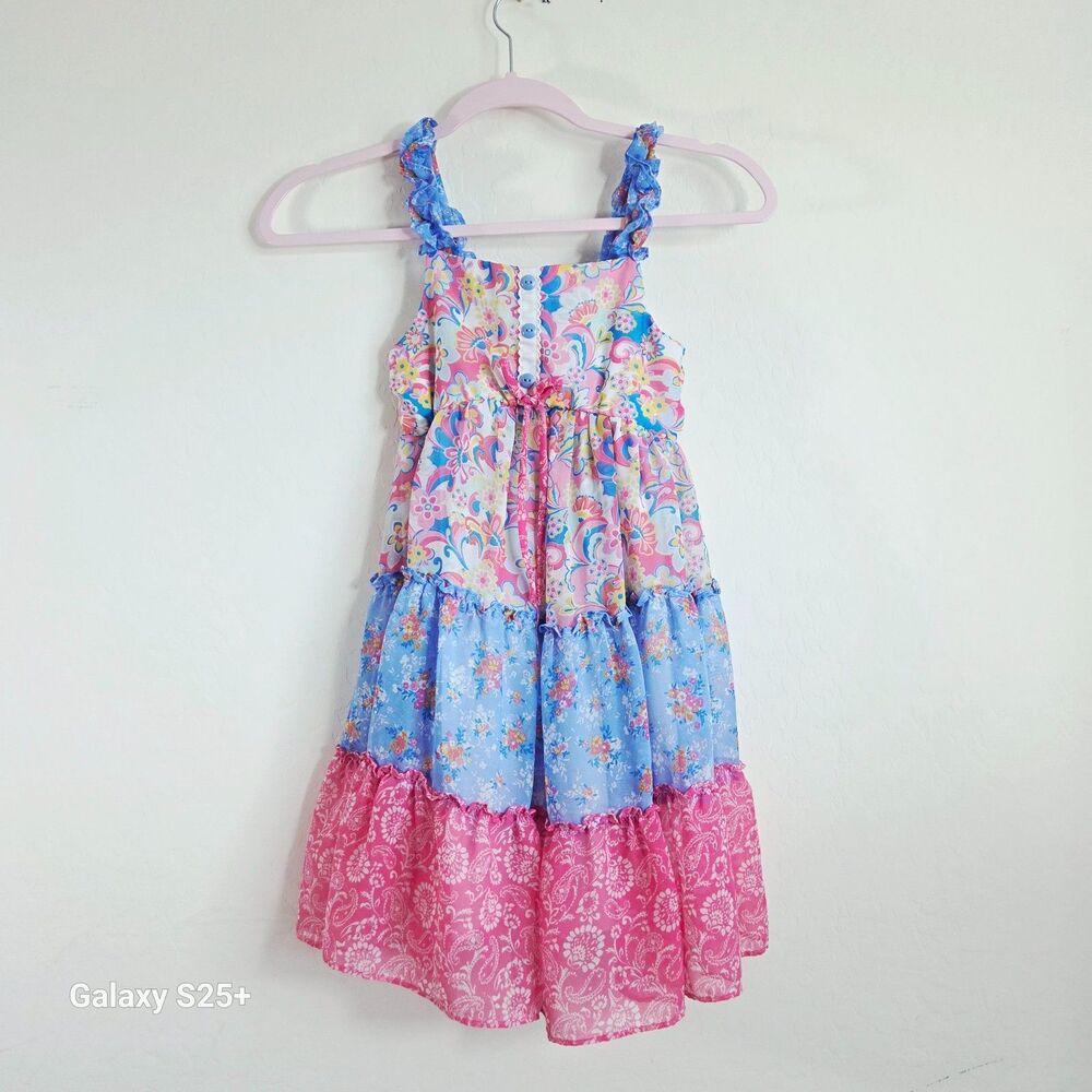 Jona Michelle Girls Floral Paisley Multi-Tier Sundress Size 8